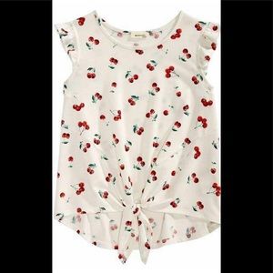 Monteau Cherry-Print Tie-Front Top, XL